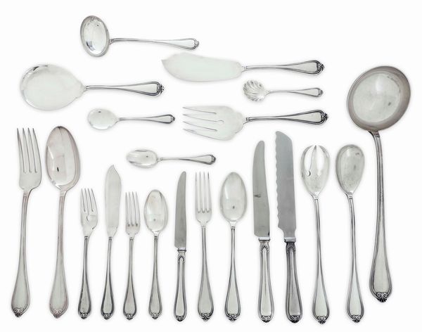 Importante servizio di posate. Argenteria milanese del XX secolo. Argentiere Broggi  - Asta L'Art de la Table - Associazione Nazionale - Case d'Asta italiane