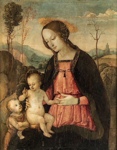 Scuola umbra del XVI secolo Madonna con Bambino e san Giovannino  - Asta Old Masters - Associazione Nazionale - Case d'Asta italiane