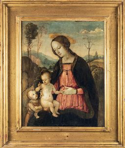Scuola umbra del XVI secolo Madonna con Bambino e san Giovannino  - Asta Old Masters - Associazione Nazionale - Case d'Asta italiane