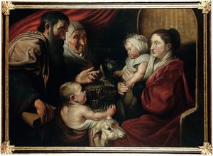 Jacob Jordaens, Bottega di - Vergine con il Bambino, San Gioacchino, Sant’Anna e San Giovannino