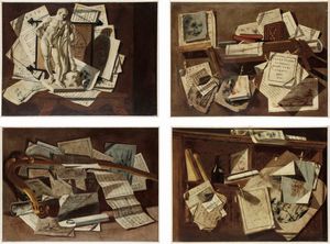Luigi Desio - Trompe-l’oeil con carteggi, libri e sculture