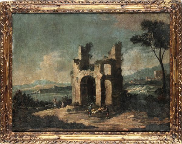 Scuola del XVIII secolo Capricci con rovine architettoniche e figure  - Asta Dipinti Antichi - Associazione Nazionale - Case d'Asta italiane