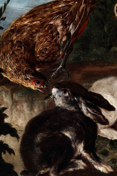 Giovanni Crivelli detto il Crivellino : Veduta di giardino con pavoni, fagiano e coniglietti  - Asta Dipinti Antichi - Associazione Nazionale - Case d'Asta italiane
