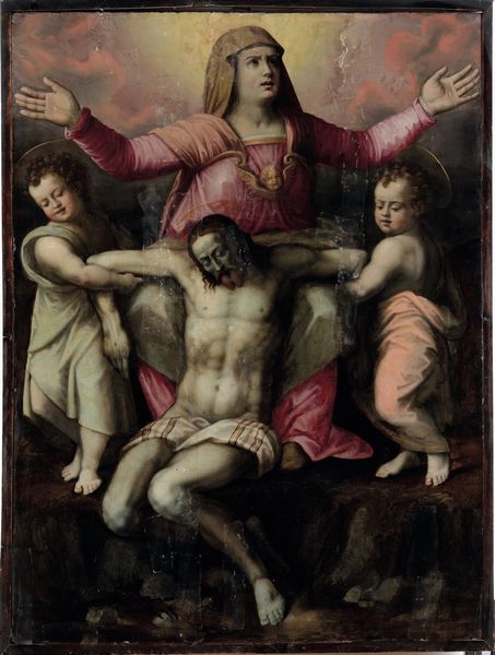 Scuola romana del XVI secolo Piet con angeli  - Asta Dipinti Antichi - Associazione Nazionale - Case d'Asta italiane