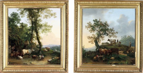 Scuola della fine del XVIII secolo Paesaggi con pastori e armenti  - Asta Dipinti Antichi - Associazione Nazionale - Case d'Asta italiane