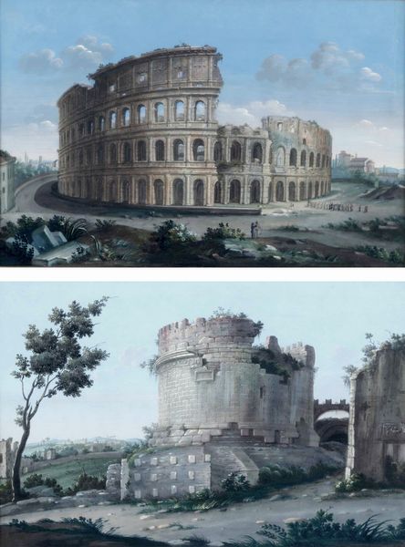 Scuola romana del XVIII secolo Vedute di Roma: Colosseo e Cecilia Metella  - Asta Dipinti Antichi - Associazione Nazionale - Case d'Asta italiane
