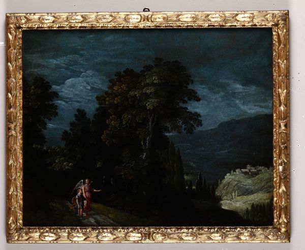 Paul Brill, nei modi di : Paesaggi notturni con monaco al lavoro<BR>Tobiolo e l'Angelo  - Asta Dipinti Antichi - Associazione Nazionale - Case d'Asta italiane
