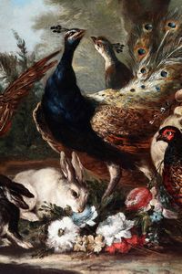 Giovanni Crivelli detto il Crivellino : Veduta di giardino con pavoni, fagiano e coniglietti  - Asta Dipinti Antichi - Associazione Nazionale - Case d'Asta italiane