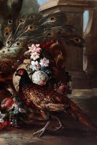 Giovanni Crivelli detto il Crivellino : Veduta di giardino con pavoni, fagiano e coniglietti  - Asta Dipinti Antichi - Associazione Nazionale - Case d'Asta italiane