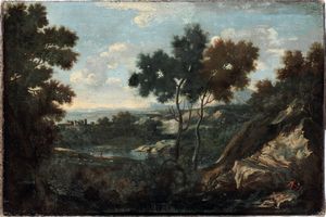 Salvator Rosa, Attribuito a : Paesaggio con pastori  - Asta Dipinti Antichi - Associazione Nazionale - Case d'Asta italiane