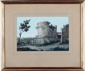 Scuola romana del XVIII secolo Vedute di Roma: Colosseo e Cecilia Metella  - Asta Dipinti Antichi - Associazione Nazionale - Case d'Asta italiane