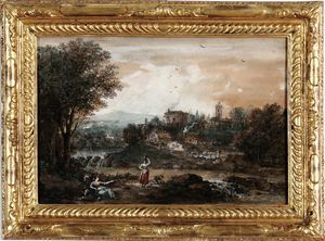Francesco Zuccarelli - Paesaggio con contadine in riva a un fiume