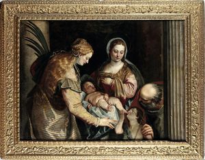 Paolo Caliari detto il Veronese, Bottega di - Sacra Famiglia con San Giovannino e Santa Caterina