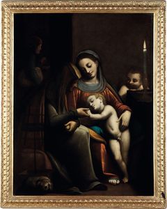 Luca Cambiaso, Ambito di - Madonna con Bambino e S. Anna