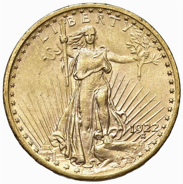 STATI UNITI. 20 DOLLARI 1922 SAINT GAUDENS  - Asta AUREA. MONETE E MEDAGLIE IN ORO E UNA SELEZIONE DI MEDAGLIE BORBONICHE - Associazione Nazionale - Case d'Asta italiane