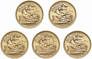 GRAN BRETAGNA. CINQUE STERLINE  - Asta AUREA. MONETE E MEDAGLIE IN ORO E UNA SELEZIONE DI MEDAGLIE BORBONICHE - Associazione Nazionale - Case d'Asta italiane