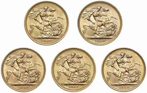 GRAN BRETAGNA. CINQUE STERLINE  - Asta AUREA. MONETE E MEDAGLIE IN ORO E UNA SELEZIONE DI MEDAGLIE BORBONICHE - Associazione Nazionale - Case d'Asta italiane