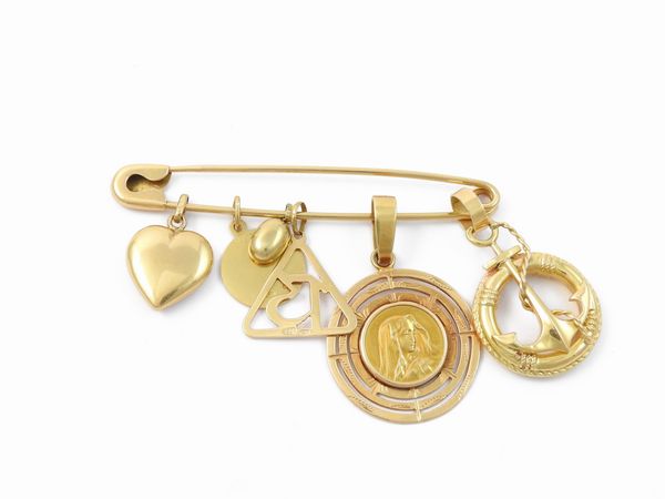 Spilla in oro giallo con pendenti  - Asta Gioielli e Orologi - Associazione Nazionale - Case d'Asta italiane