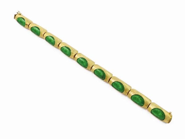 Bracciale in oro giallo con smalto verde  - Asta Gioielli e Orologi - Associazione Nazionale - Case d'Asta italiane