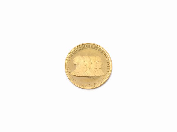 Medaglia commemorativa centenario unit� d'Italia in oro  - Asta Gioielli e Orologi - Associazione Nazionale - Case d'Asta italiane