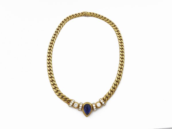 Girocollo in oro giallo con diamanti e zaffiro  - Asta Gioielli e Orologi - Associazione Nazionale - Case d'Asta italiane