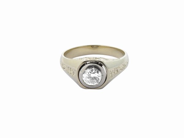 Anello solitario in oro bianco con diamante  - Asta Gioielli e Orologi - Associazione Nazionale - Case d'Asta italiane