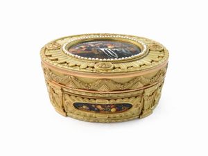 Tabacchiera in oro giallo e rosa con perle e miniature  - Asta Gioielli e Orologi - Associazione Nazionale - Case d'Asta italiane