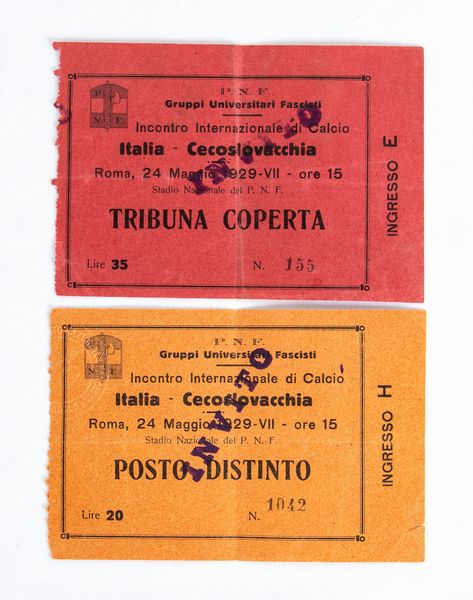 Calcio, Italia, biglietti partita 1929  - Asta Antique Toys & Sports Memorabilia - Associazione Nazionale - Case d'Asta italiane