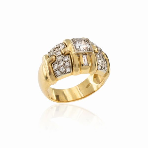 Anello in oro giallo 18kt e diamanti  - Asta Gioielli Orologi | Fashion Vintage - Associazione Nazionale - Case d'Asta italiane