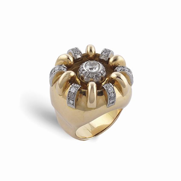 Anello in oro rosa 18kt platino e diamante  - Asta Gioielli Orologi | Fashion Vintage - Associazione Nazionale - Case d'Asta italiane