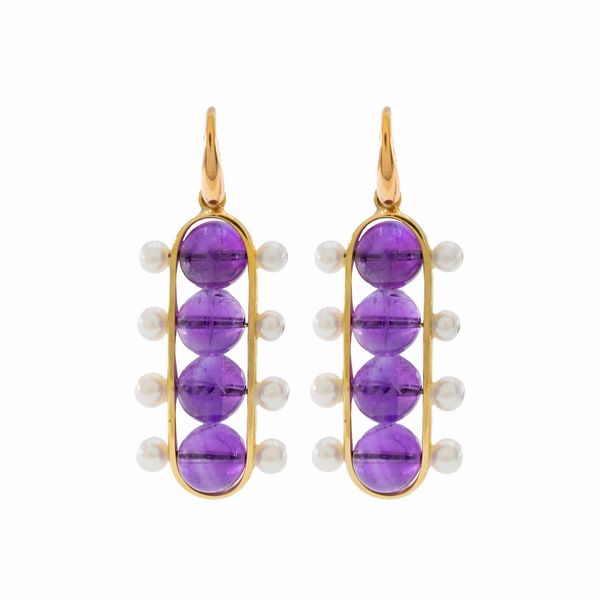 Orecchini pendenti in oro giallo 18kt  - Asta Gioielli Orologi | Fashion Vintage - Associazione Nazionale - Case d'Asta italiane