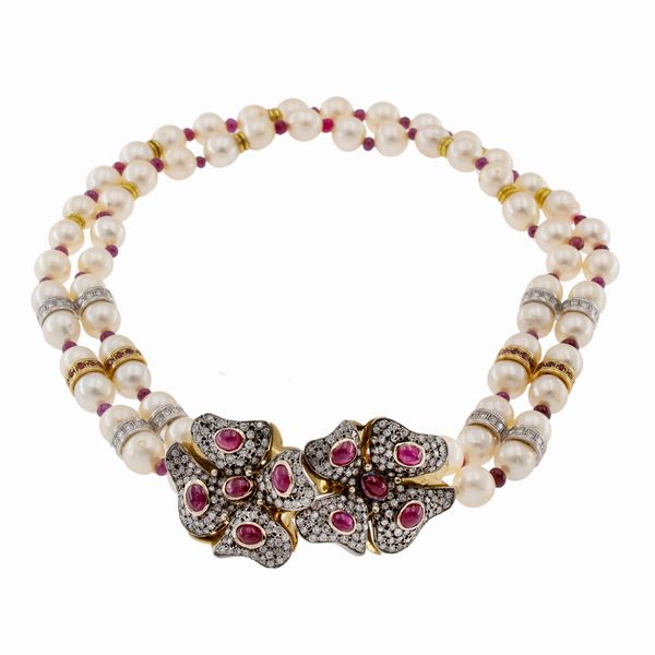 Collana a due fili di perle coltivate  - Asta Gioielli Orologi | Fashion Vintage - Associazione Nazionale - Case d'Asta italiane