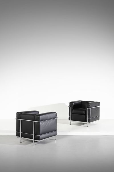 LE CORBUSIER, PIERRE JEANNERET, CHARLOTTE PERRIAND : Coppia di poltrone mod. LC2 per Cassina, Meda  - Asta DESIGN E ARTI DECORATIVE DEL NOVECENTO - Associazione Nazionale - Case d'Asta italiane