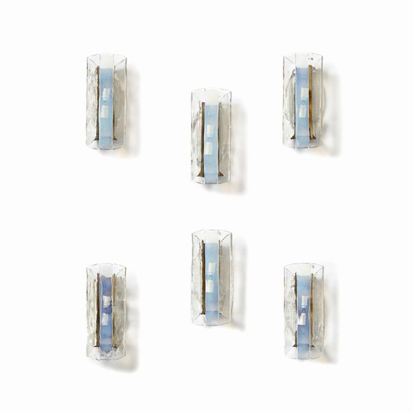 NASON CARLO (n. 1935) : Sei lampade da parete per Mazzega  - Asta DESIGN E ARTI DECORATIVE DEL NOVECENTO - Associazione Nazionale - Case d'Asta italiane