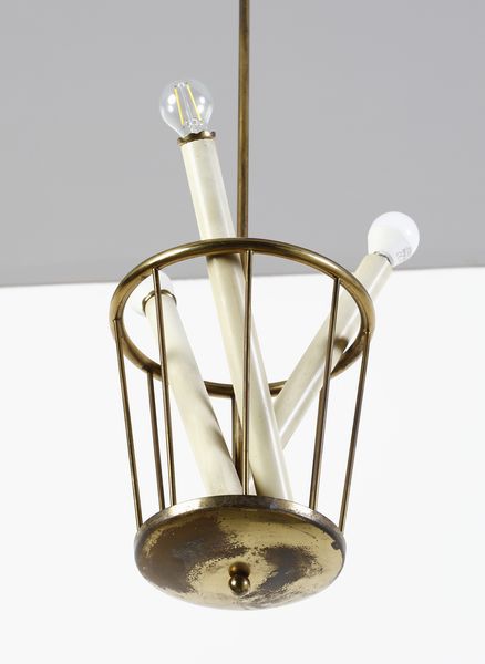 LUMI : attribuito. Lampada a sospensione a tre fiamme, Milano  - Asta DESIGN E ARTI DECORATIVE DEL NOVECENTO - Associazione Nazionale - Case d'Asta italiane