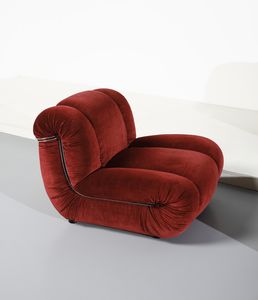 PIAZZESI ADRIANO (1923 - 2009) : attribuito. Quattro poltrone e un piaggiapiedi  - Asta DESIGN E ARTI DECORATIVE DEL NOVECENTO - Associazione Nazionale - Case d'Asta italiane