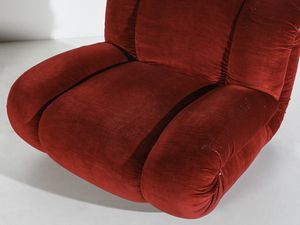 PIAZZESI ADRIANO (1923 - 2009) : attribuito. Quattro poltrone e un piaggiapiedi  - Asta DESIGN E ARTI DECORATIVE DEL NOVECENTO - Associazione Nazionale - Case d'Asta italiane