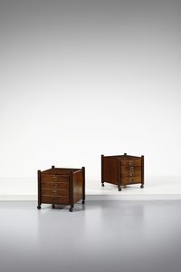 PARISI ICO (1916 - 1996) - nello stile di. Coppia di piccole cassettiere su rotelle