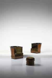 MANIFATTURA ITALIANA - Coppia di poltrone a pozzetto con poggiapiedi