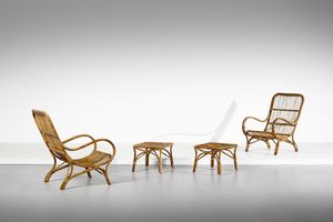 PONTI GIO (1891 - 1979) - attribuito. Lotto composto da una coppia di poltrone con due tavolini da salotto