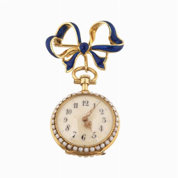 HENRY LEWIS & CO. OROLOGIO DA TASCA IN SMALTI CON SPILLA FIOCCO  - Asta OROLOGI - Associazione Nazionale - Case d'Asta italiane