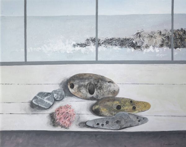 GIUSEPPE BANCHIERI Milano 1920 - 1994 Ronchi (GO) : Sassi e finestra novembre 1971  - Asta Dipinti e Sculture - Associazione Nazionale - Case d'Asta italiane