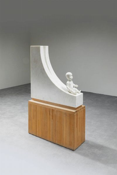 ENZO SCIAVOLINO Valledolmo (Pa) 1937 : Bambino sullo scivolo  - Asta Dipinti e Sculture - Associazione Nazionale - Case d'Asta italiane