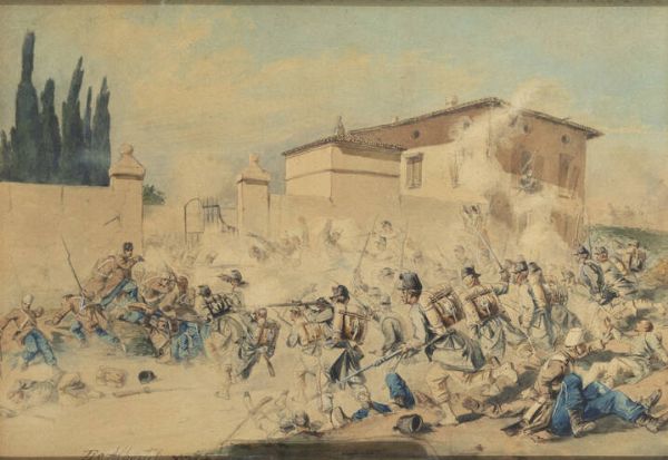 SEBASTIANO DE ALBERTIS Milano 1828 - 1897 : Combattimento a Casina Baffi  1875  - Asta Dipinti e Sculture - Associazione Nazionale - Case d'Asta italiane