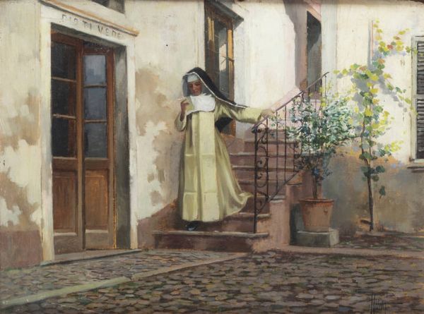 GIUSEPPE GIANI Cerano d'Intelvi (CO) 1829 - 1885 : Suora sulle scale  - Asta Dipinti e Sculture - Associazione Nazionale - Case d'Asta italiane