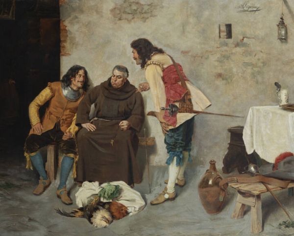 SEGONI ALCIDE Firenze 1847 - 1894 : Frate in discussione con spadaccini  - Asta Dipinti e Sculture - Associazione Nazionale - Case d'Asta italiane