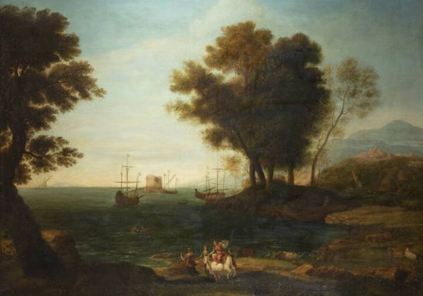 PITTORE ANONIMO : Paesaggio con figure XVII secolo  - Asta Dipinti e Sculture - Associazione Nazionale - Case d'Asta italiane