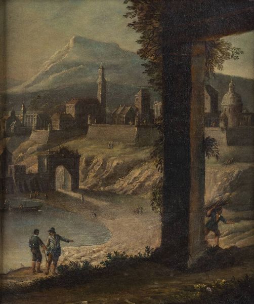 PITTORE OLANDESE META' XVII SECOLO : Veduta di paesaggio  - Asta Dipinti e Sculture - Associazione Nazionale - Case d'Asta italiane