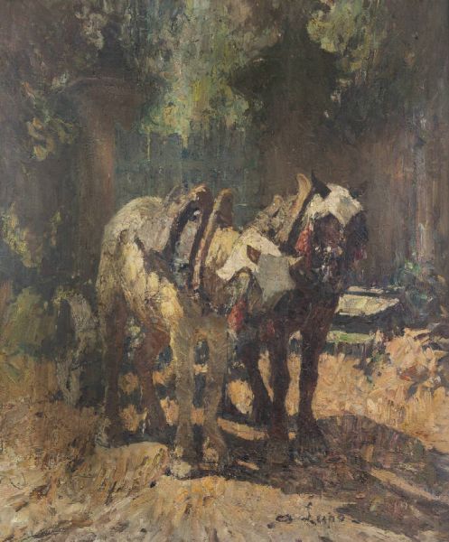 ALESSANDRO LUPO Torino 1876 - 1953 : Due cavalli e ingresso in Valpiana  - Asta Dipinti e Sculture - Associazione Nazionale - Case d'Asta italiane