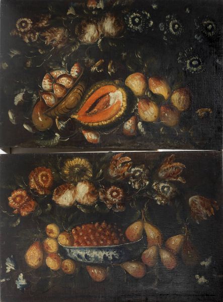 PITTORE ANONIMO : Coppia di nature morte XVIII secolo  - Asta Dipinti e Sculture - Associazione Nazionale - Case d'Asta italiane